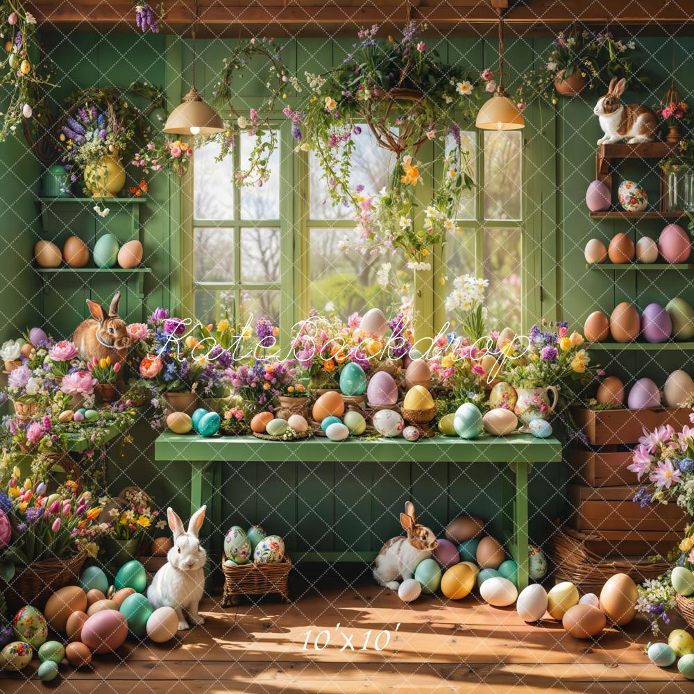 Easter Window Bunny Flowers Eggs Foto Achtergrond Designed by Emetselch