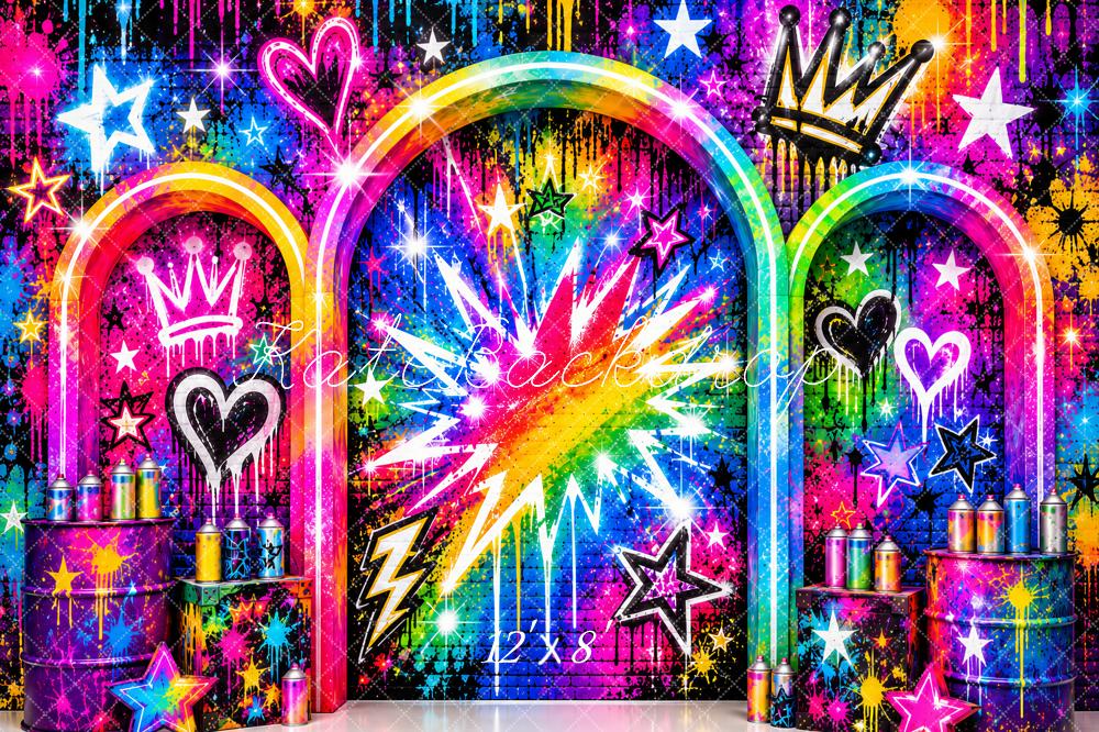 Kate Graffiti Neon Rainbow Arches Crown Printed Backdrop Designed by Ashley Paul
