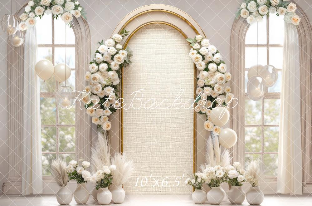 Arco Floral de Boda de Kate Fondo de Ventana de Lino Diseñado por Mini MakeBelieve