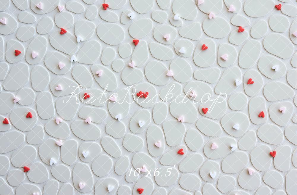 Kate Valentine's Day White Pebble Red Pink Heart Floor Backdrop Designed by Mini MakeBelieve