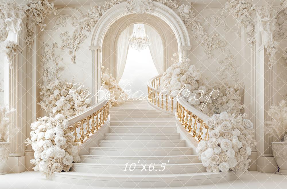 Kate Prom Grad Cascading Stairs White Backdrop Designed by Mini MakeBelieve