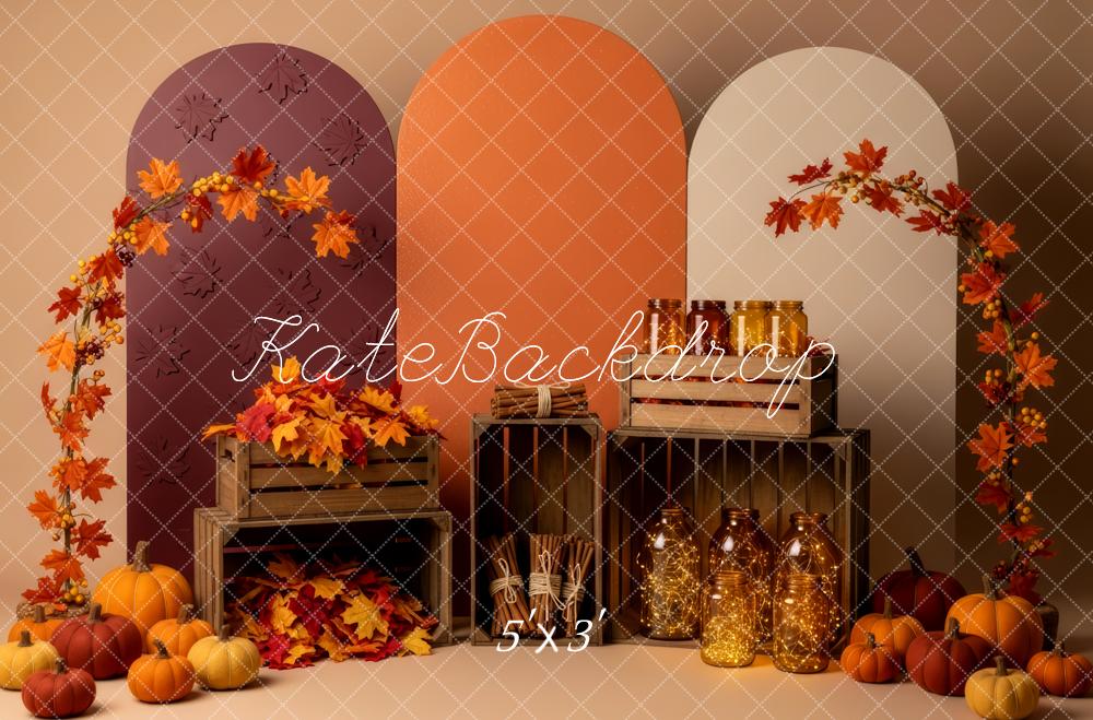 Kate Fall Pumpkins Crates Maple Leaves Arch Backdrop Designed by Patty Roberts