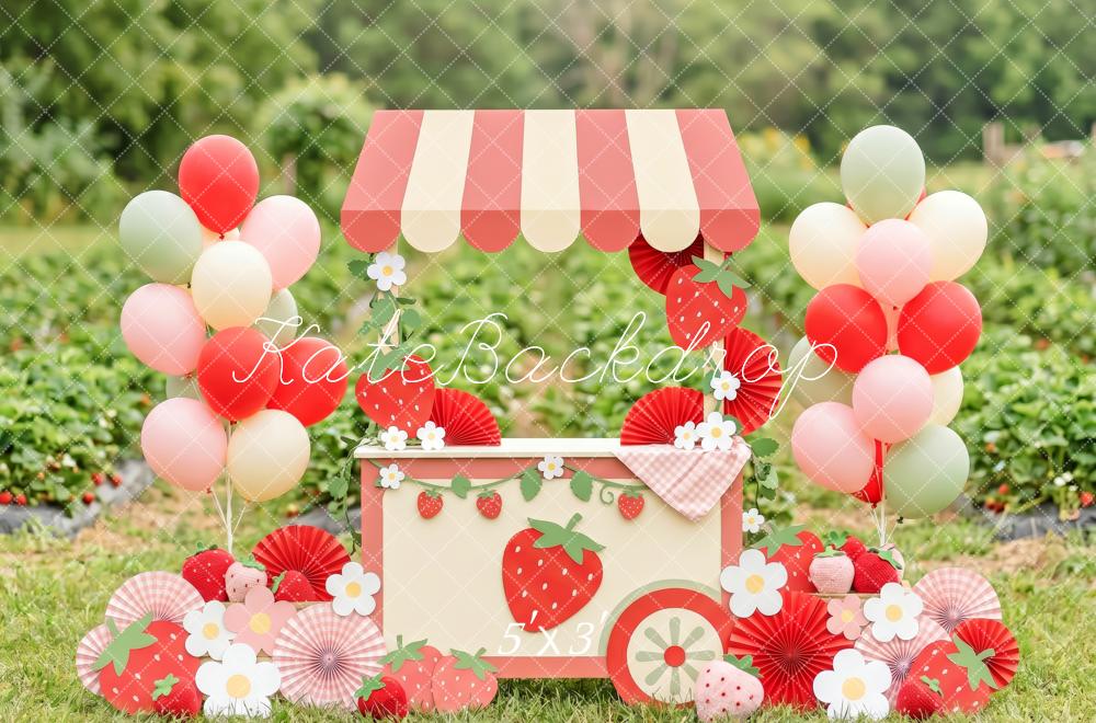 Kate Cake Smash Strawberry Sweet Cart Balloons Flowers Printed Backdrop Designed by Patty Roberts