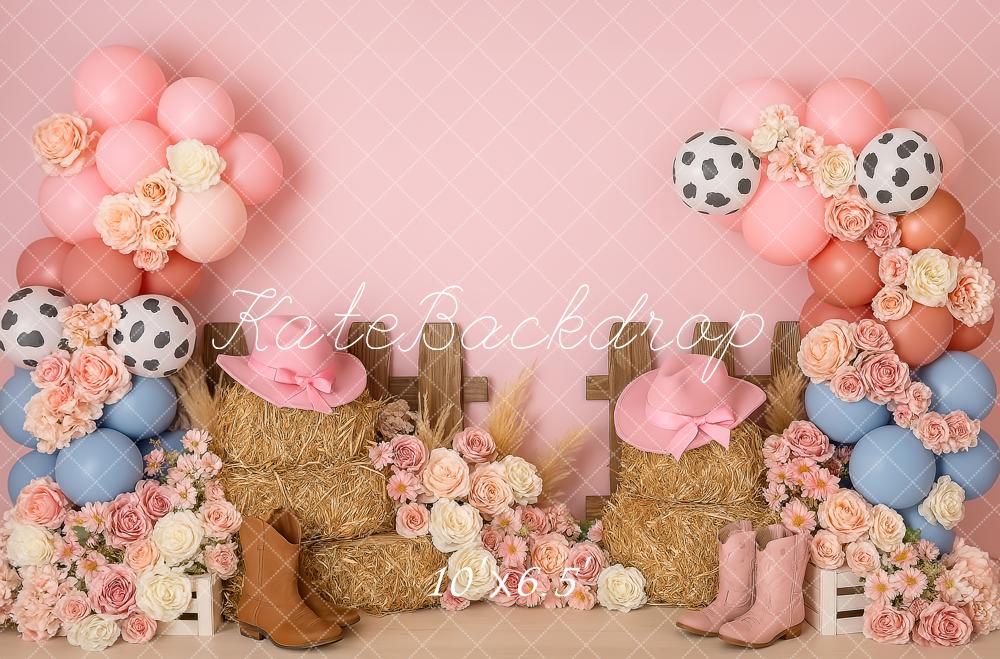 Kate Birthday Western Cowgirl Flowers Pink Backdrop Designed by Patty Roberts