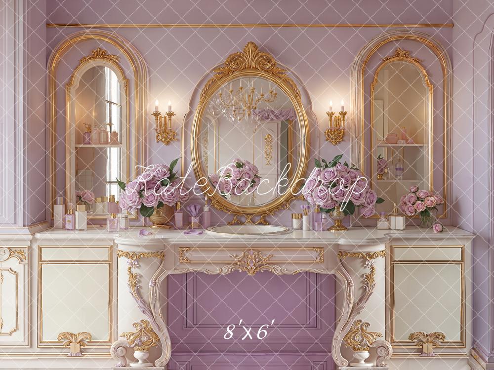 Kate Lavender Vanity Mirror Floral Gold Decor Backdrop Designed by Emetselch