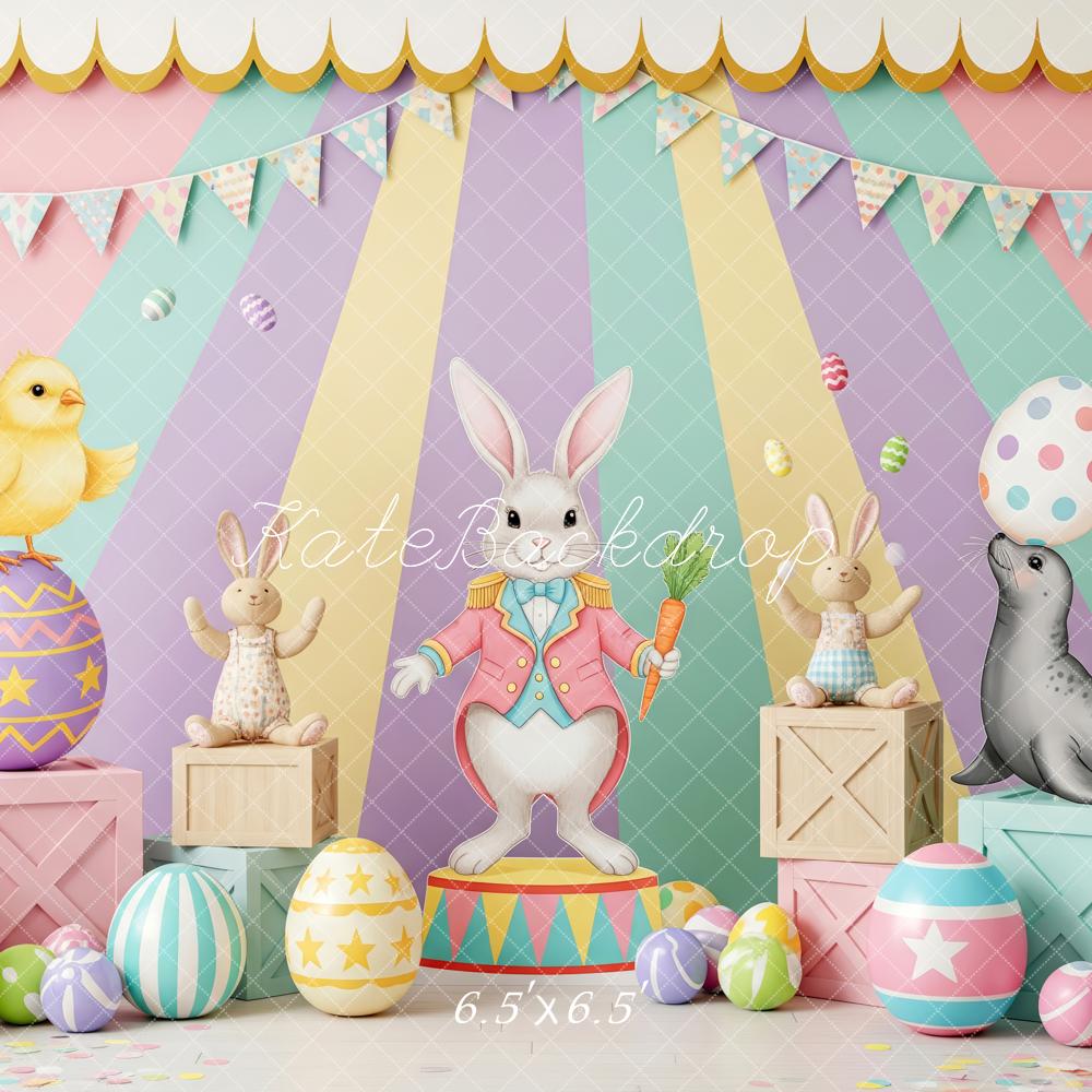 Kate Easter Bunny Circus Pastel Stripes Printed Backdrop Designed by Patty Roberts
