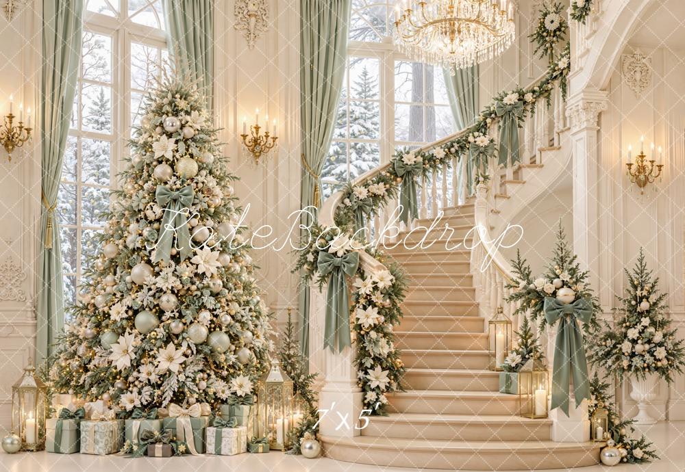 Kate Christmas Tree Staircase Garland Chandelier Printed Backdrop Designed by Emetselch