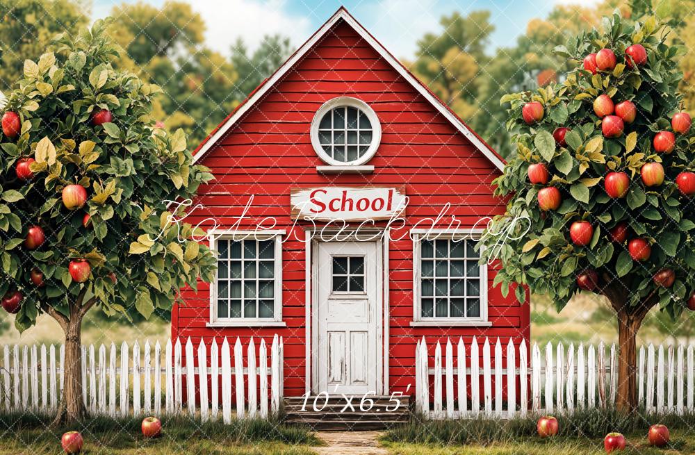 Regreso a Clases Fondo de Manzanas de Casa Escolar Rojas Diseñado por Emetselch