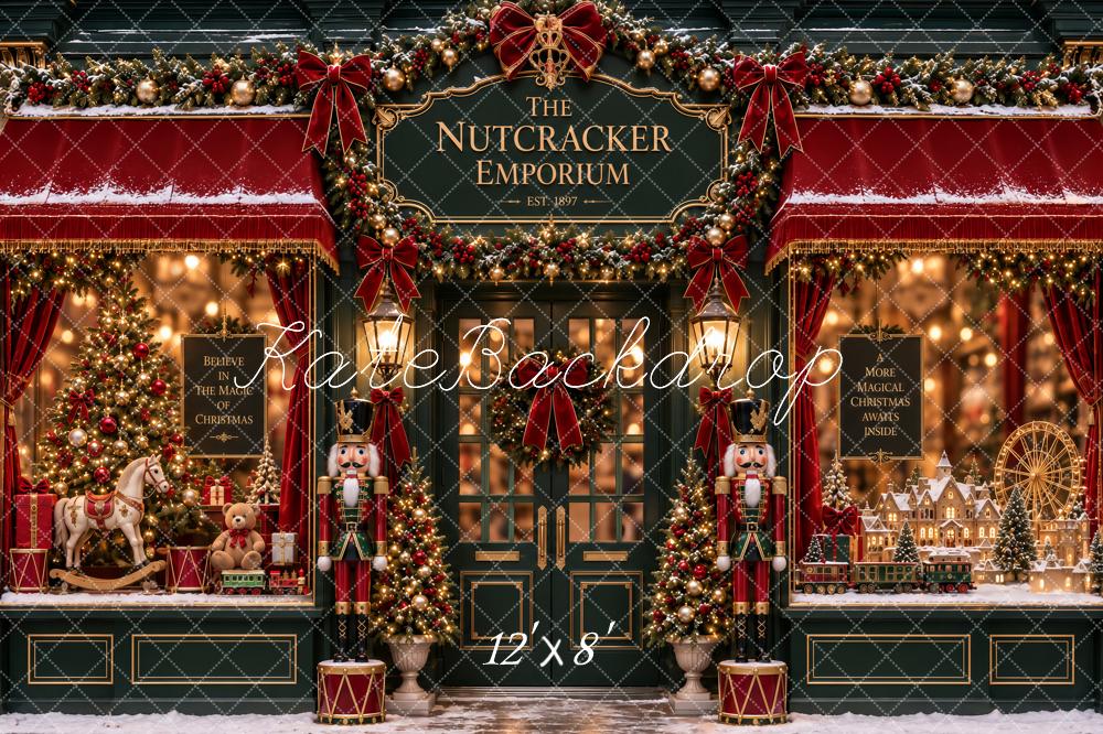 Kate Christmas Nutcracker Emporiumat Toy Shop Storefront Snow Printed Backdrop Designed by Ashley Paul