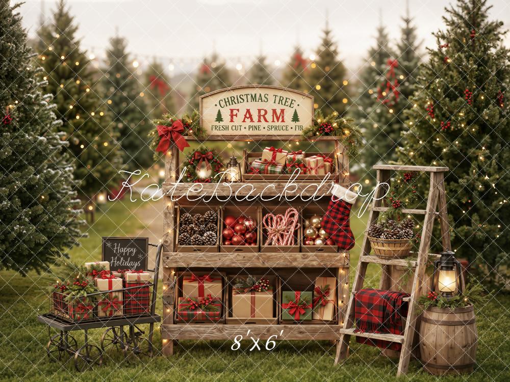 Kate Christmas Tree Farm Gift Display Rustic Ladder Printed Backdrop Designed by Emetselch