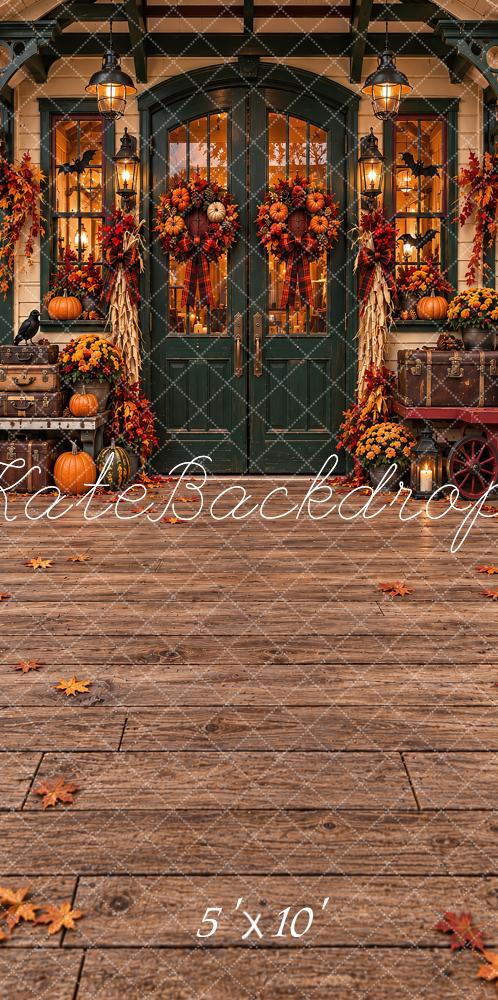 Kate Sweep Fall Pumpkin Wreath Doorway Printed Backdrop Designed by Vertigo Productions