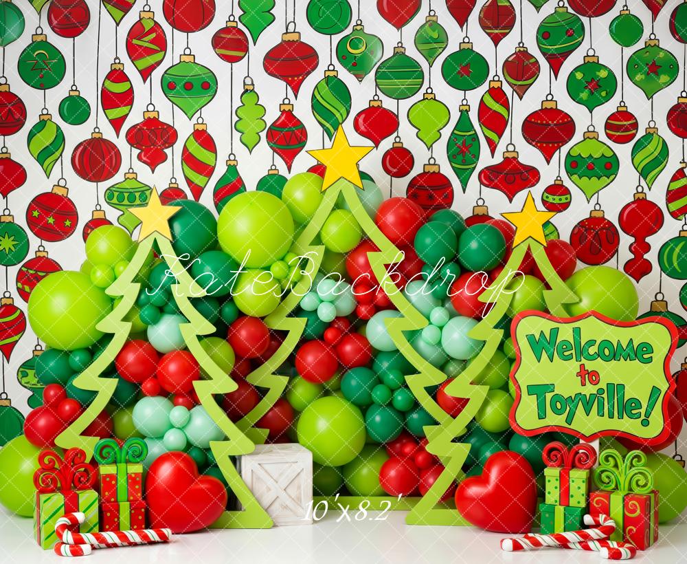 Kate Christmas Whimsical Balloon Trees Ornaments Presents Kids Printed Backdrop Printed Backdrop Designed by Patty Roberts