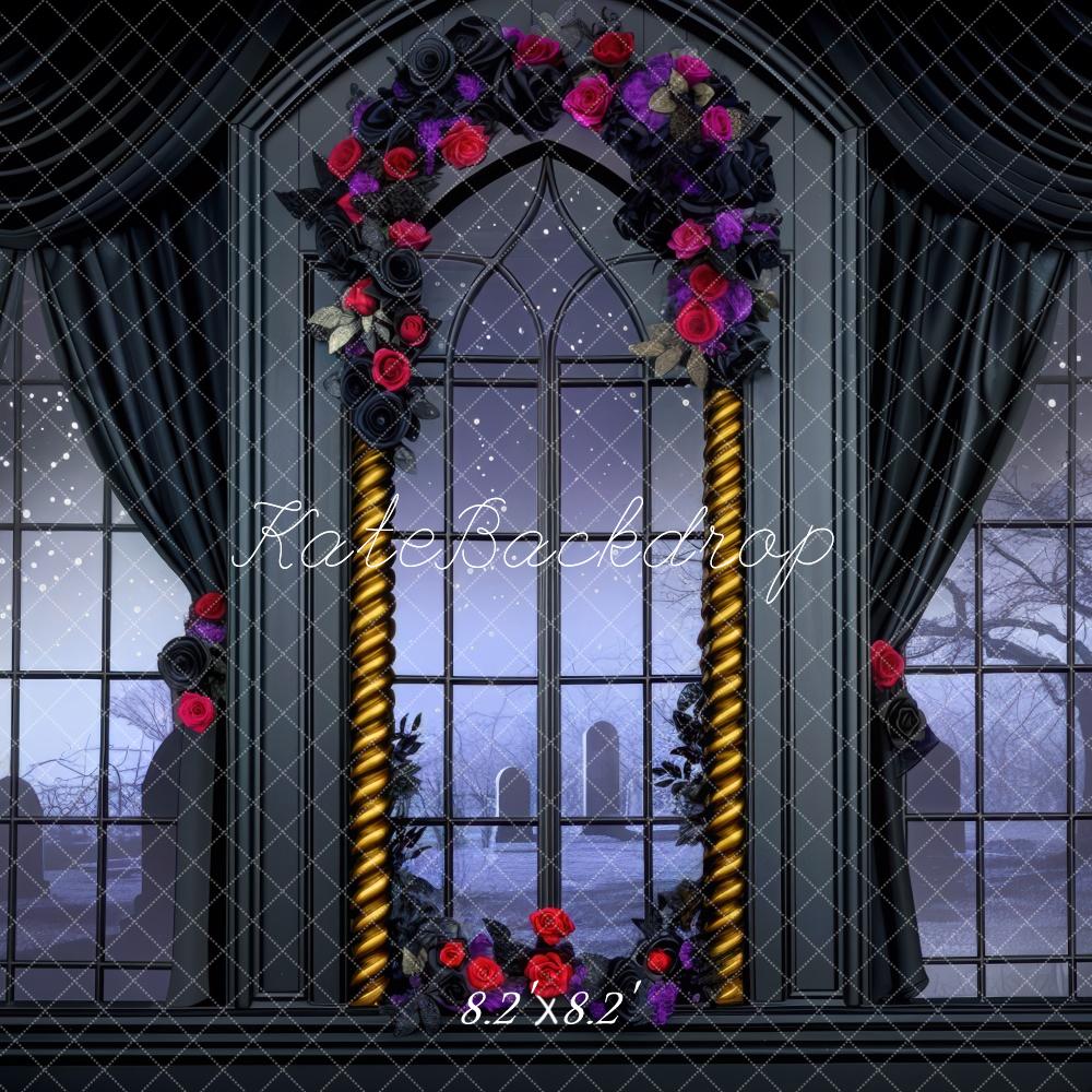 Halloween Skeletten Kamer Boog Raam Foto Achtergrond Designed by Mini MakeBelieve
