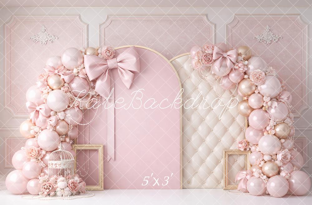 Kate Birthday Princess Pink Arch Balloon Bow Flower Printed Backdrop Designed by Ashley Paul