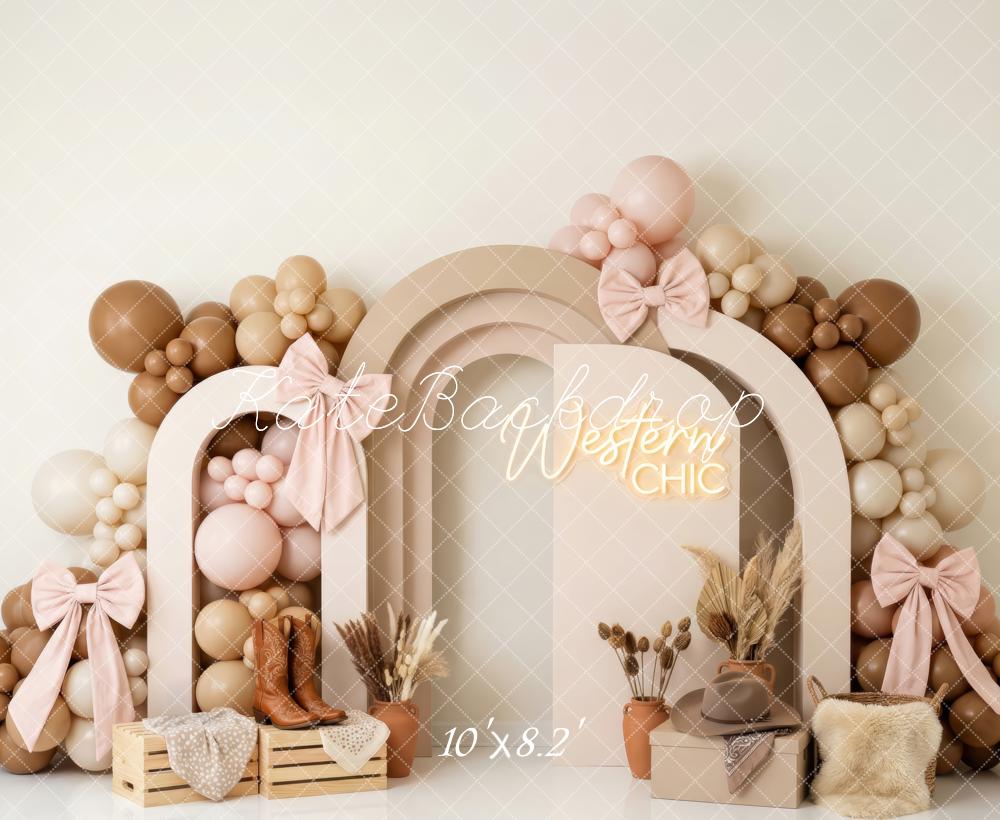 Kate Birthday Western Chic Balloon Arch Crates Boots Cowboy Hat Printed Backdrop Designed by Patty Roberts