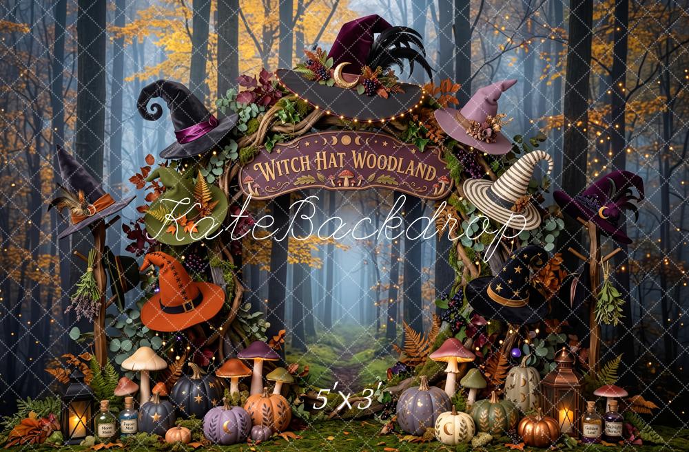 Kate Halloween Fantasy Witch Hat Woodland Arch Pumpkin Forest Printed Backdrop Designed by Patty Roberts