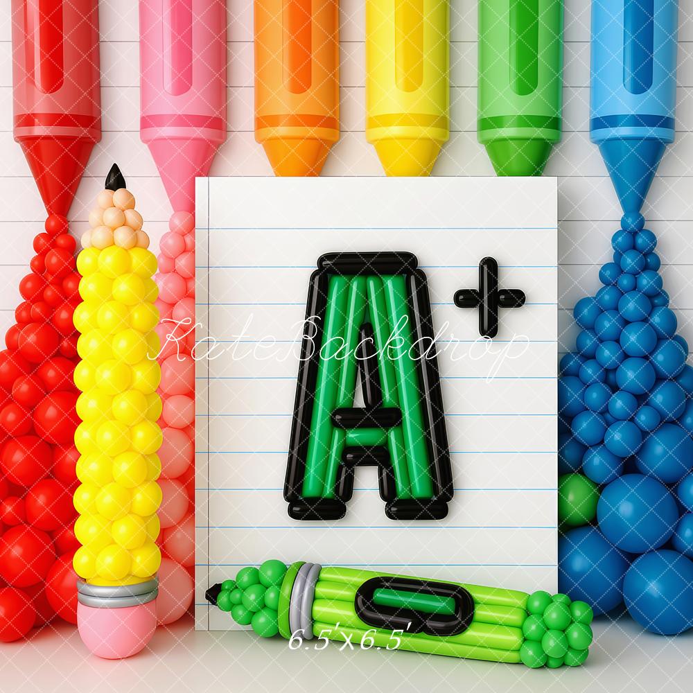 Kate Back to School Colorful Crayon A Plus Balloon Backdrop Designed by Patty Roberts