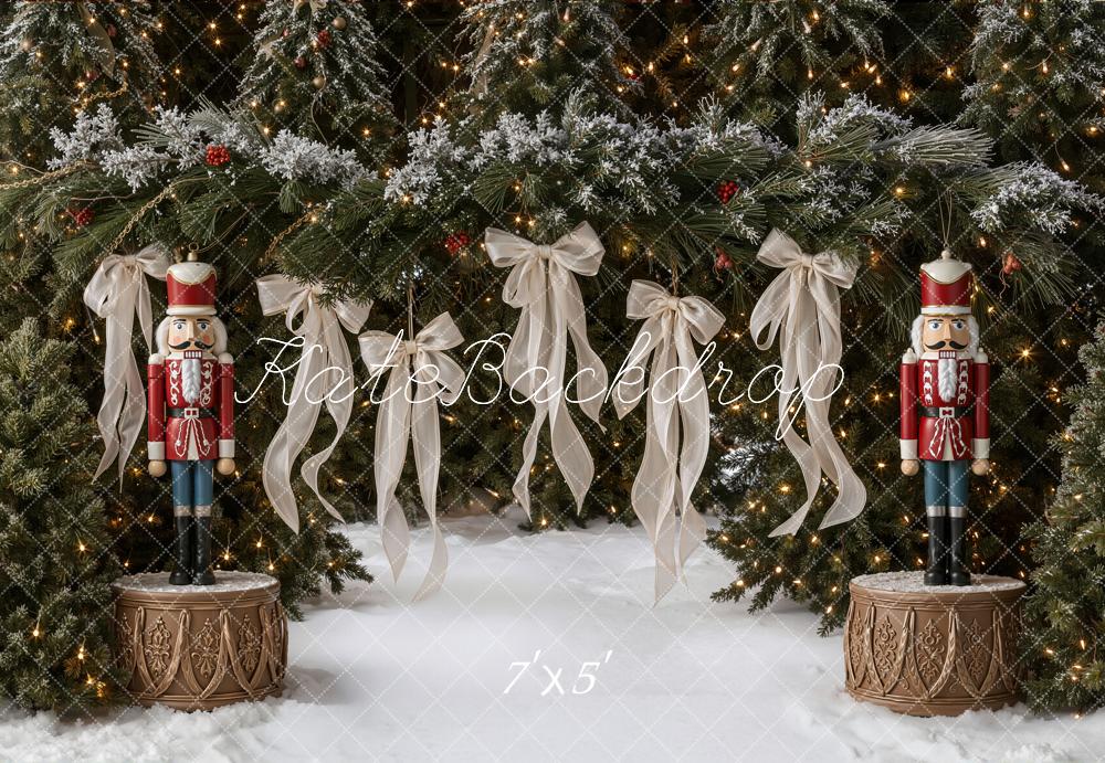 Kate Christmas Nutcracker Evergreen Garland Bows Printed Backdrop Designed by Emetselch