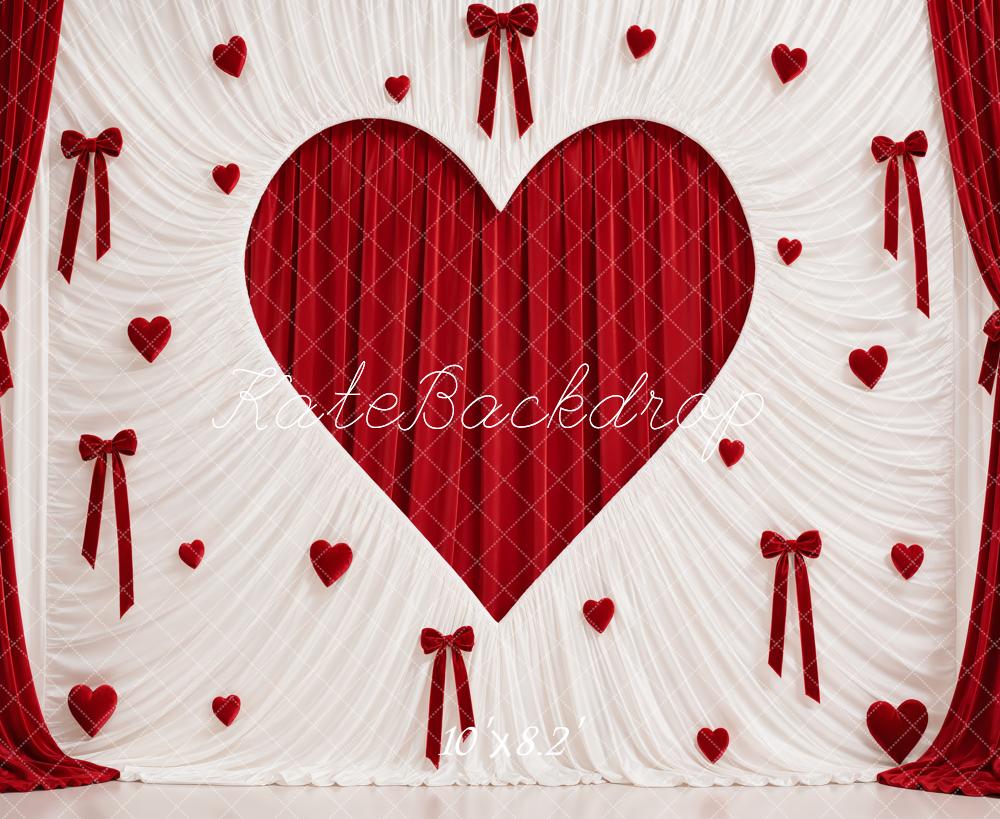 Kate Valentine's Day Red Heart Drapes Bows Printed Backdrop Designed by Emetselch