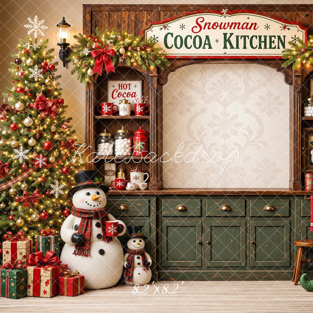 Kate Christmas Snowman Cocoa Kitchen Cabinet Printed Backdrop Designed by Shutter Swan Studios