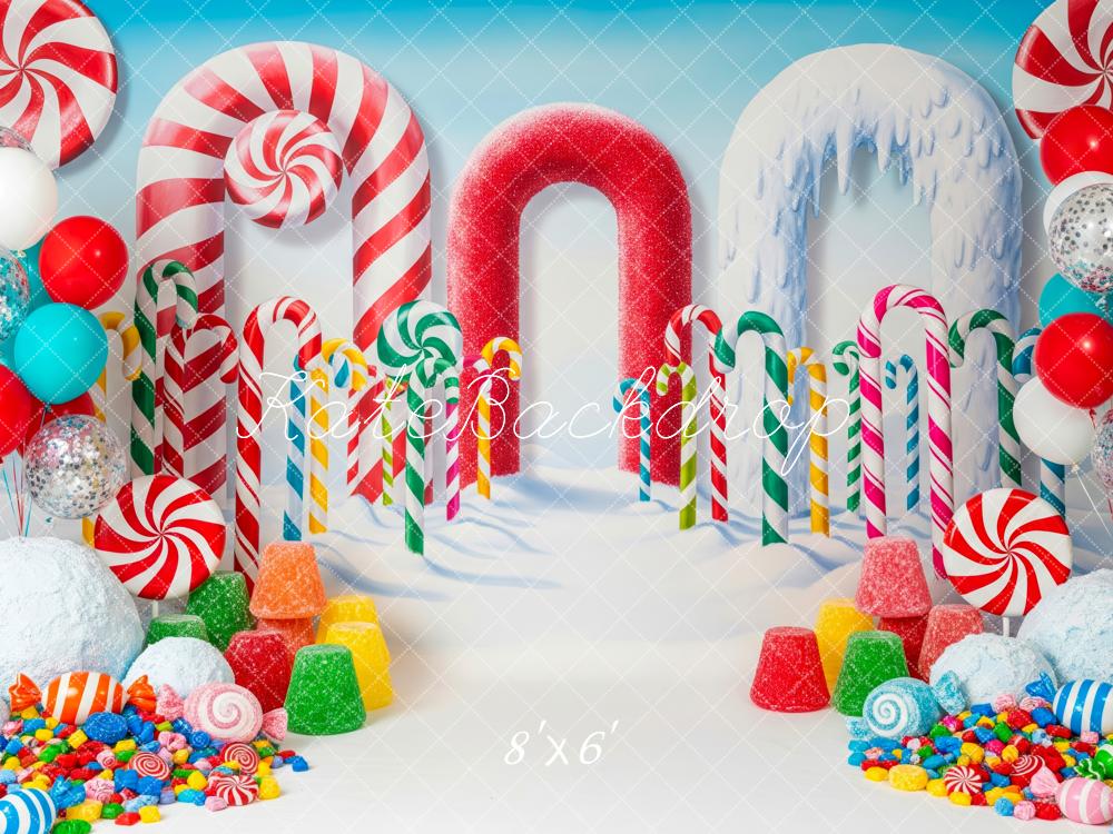Kate Christmas Candyland Arch Candy Canes Peppermint Gumdrops Snow Backdrop Designed by Patty Roberts