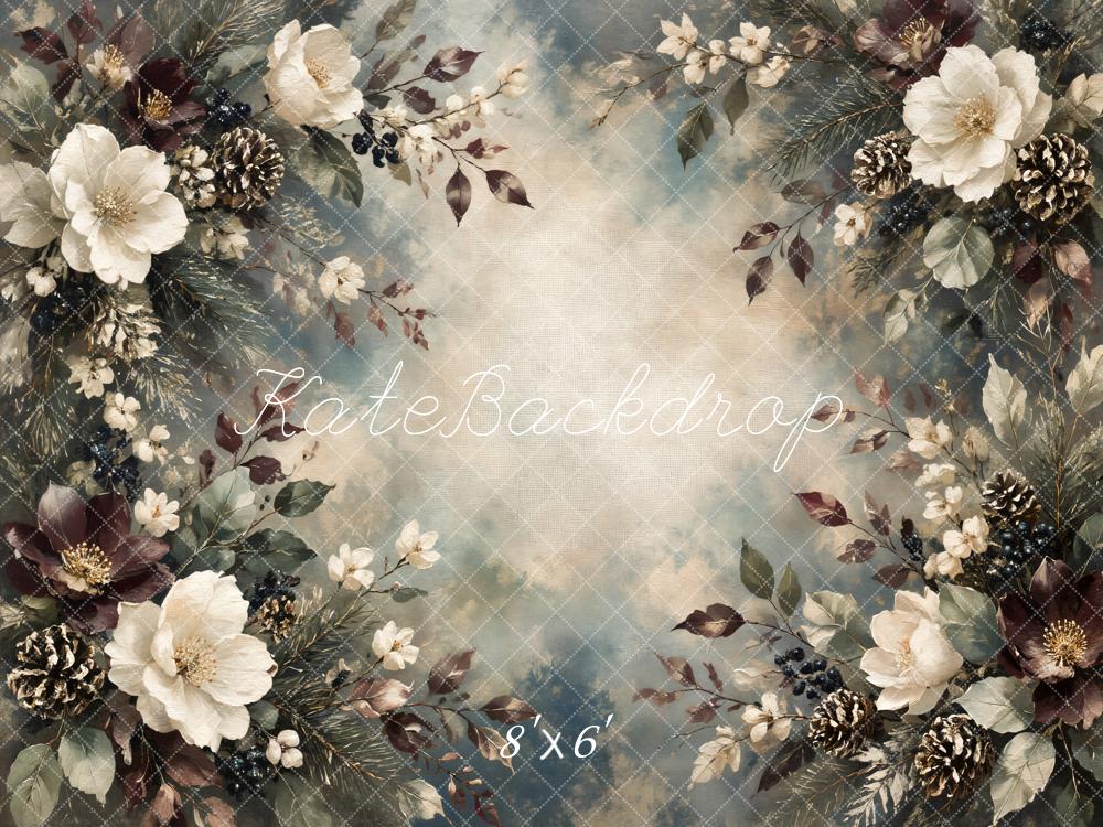Kate Fine Art Floral Pinecone Gray Printed Backdrop Designed by Emetselch