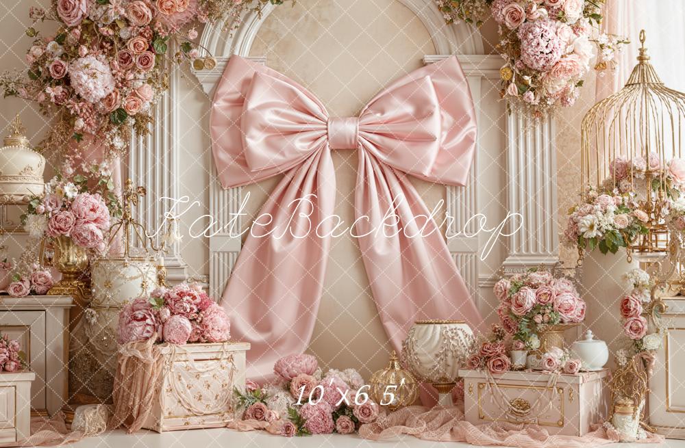 Kate Pink Bow Floral Arch Birdcage Printed Backdrop Designed by Emetselch
