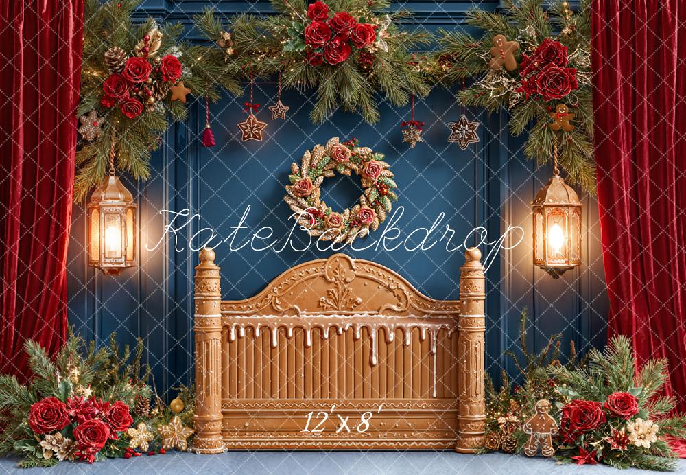 Kate Christmas Gingerbread Headboard Garland Red Roses Backdrop Designed by Emetselch
