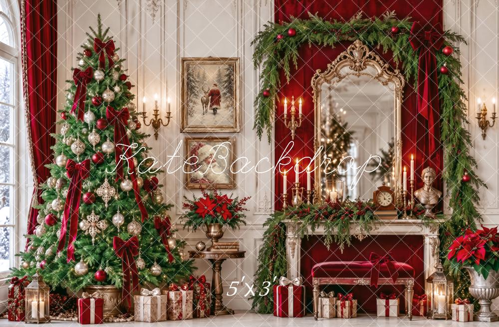 Kate Christmas Tree Garland Dressing Mirror Vintage Printed Backdrop Designed by Patty Roberts