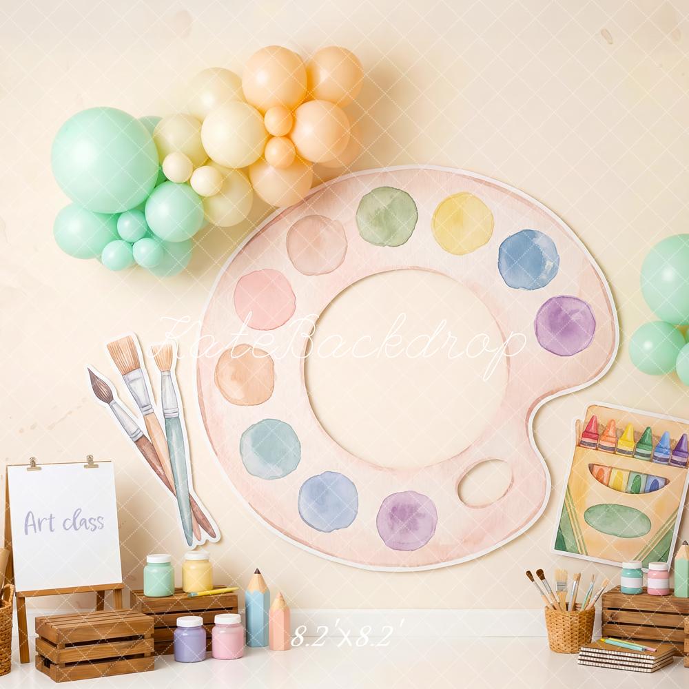 Kate School Art Class Palette Pastel Balloons Crayons Paint Brushes Printed Backdrop Designed by Patty Roberts