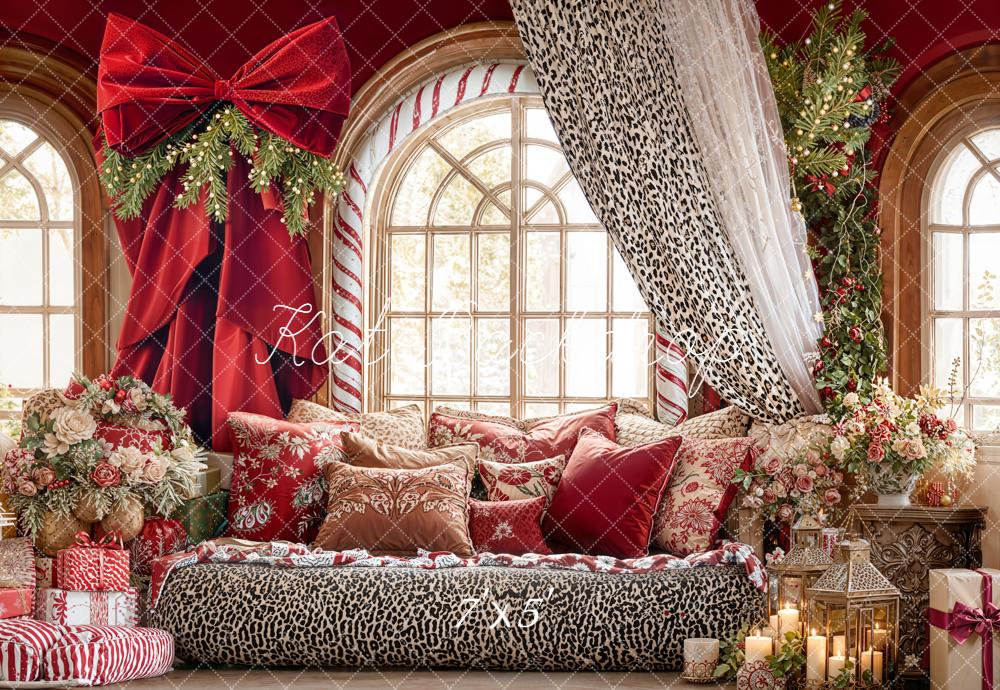 Kate Valentines Red Bow Leopard Curtain Window Floral Backdrop Designed by Emetselch