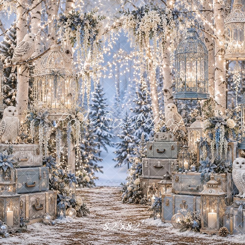 Kate Winter Wonderland Birch Forest Owl Lanterns Printed Backdrop Designed by Ashley Paul