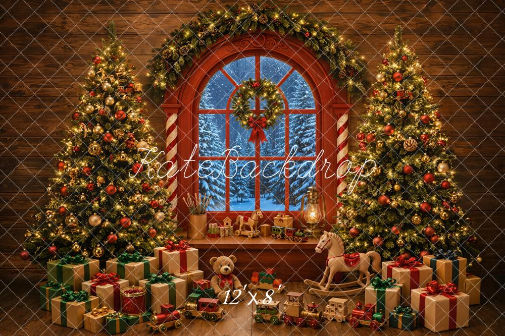 Kate Christmas Tree Window Presents Garland Toys Printed Backdrop Designed by Emetselch