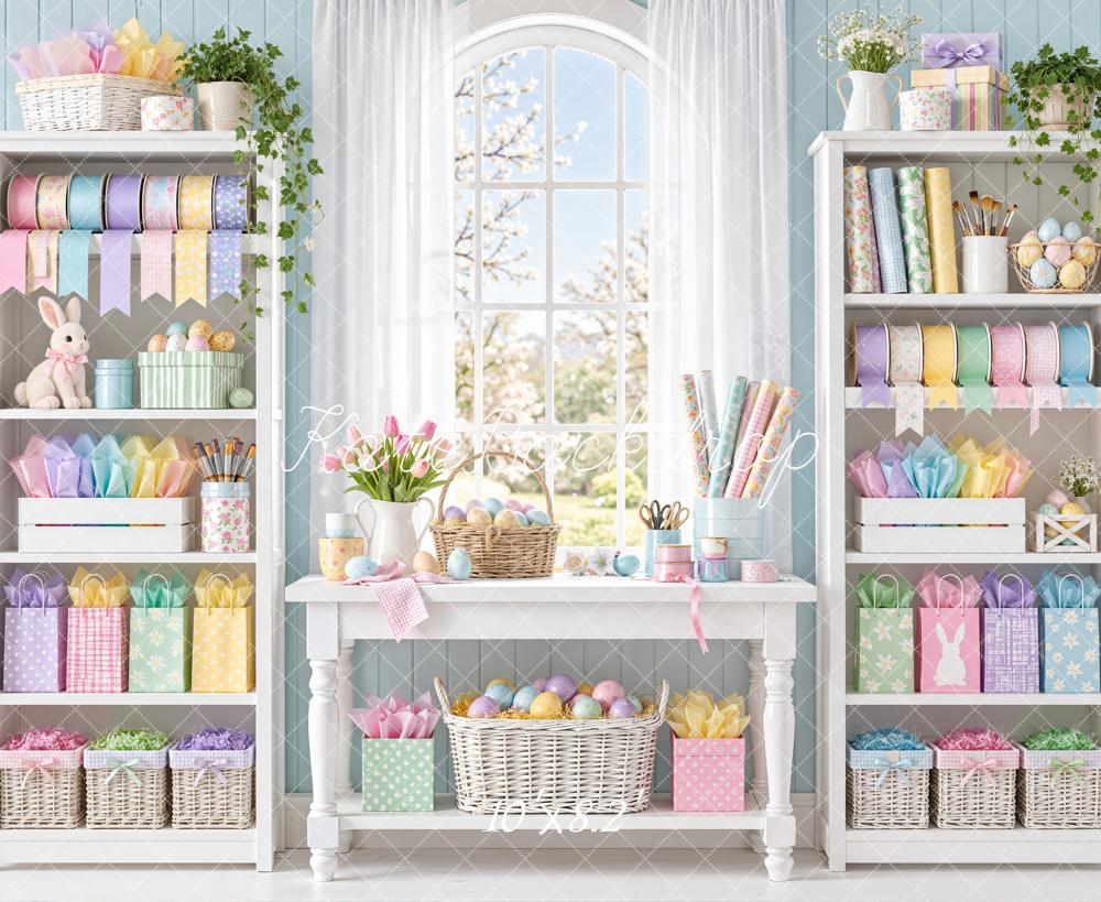 Kate Easter Bunny Pastel Craft Room Shelves Window Printed Backdrop Designed by Emetselch