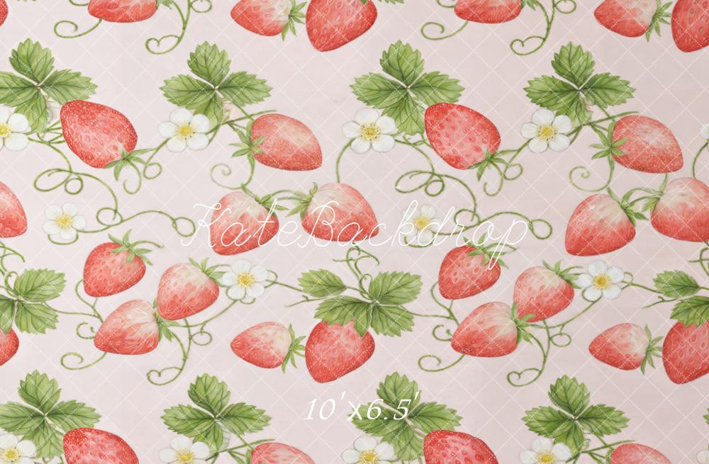 Kate Strawberry Vine Leaves Flowers Pink Floor Backdrop Designed by GQ