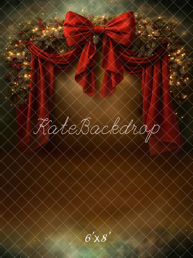 Kate Christmas Red Bow Drapes Garland Lights Backdrop Designed by Emetselch