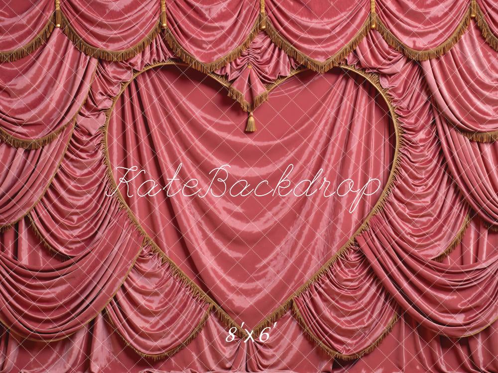Kate Valentines Pink Heart Shaped Curtain Drapes Printed Backdrop Designed by Mini MakeBelieve