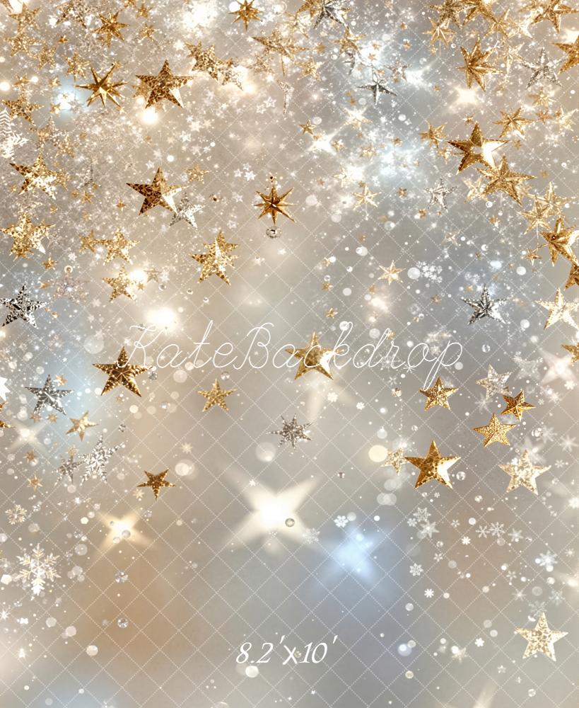 Kate Gold Star Snowflake Sparkle Printed Backdrop Designed by Emetselch