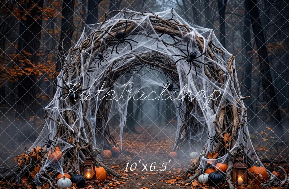 Kate Halloween Spooky Spider Web Tunnel Pumpkin Arch Printed Backdrop Designed by Patty Roberts