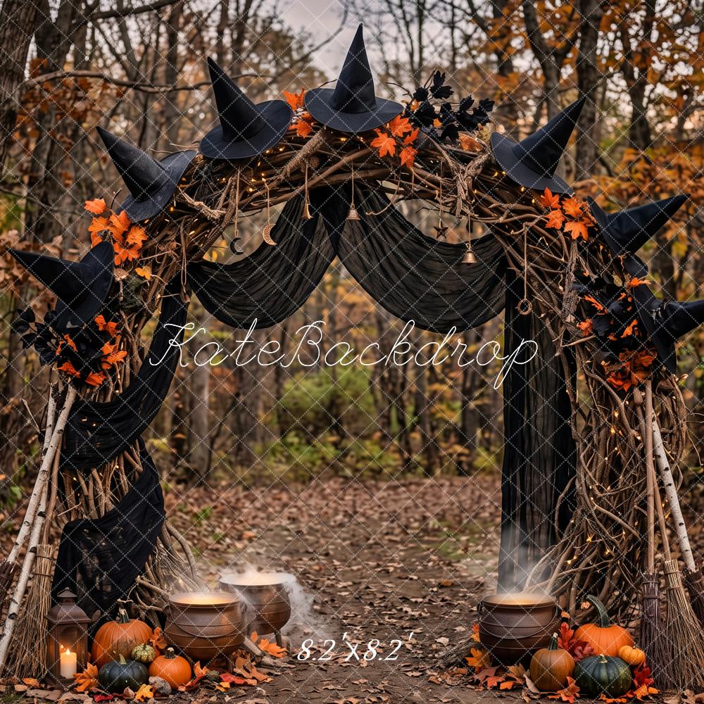 Kate Halloween Witch Hat Pumpkin Woodland Arch Forest Printed Backdrop Designed by Patty Roberts