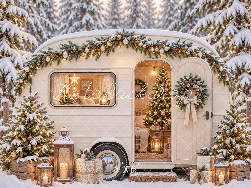 Kate Christmas Snowy White Camper Garland Gifts Forest Printed Backdrop Designed by Emetselch
