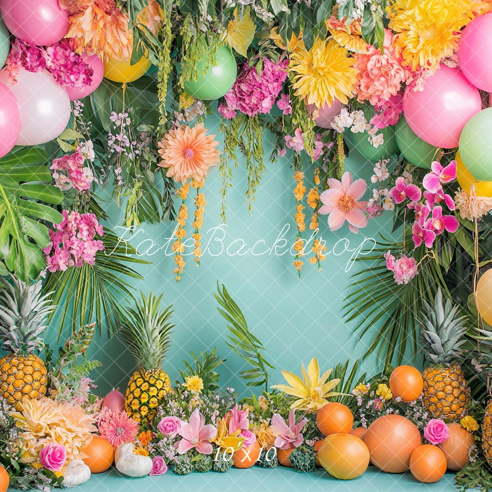 Kate Cake Smash Tropical Fruits Floral Balloon Backdrop Designed by Ashley Paul