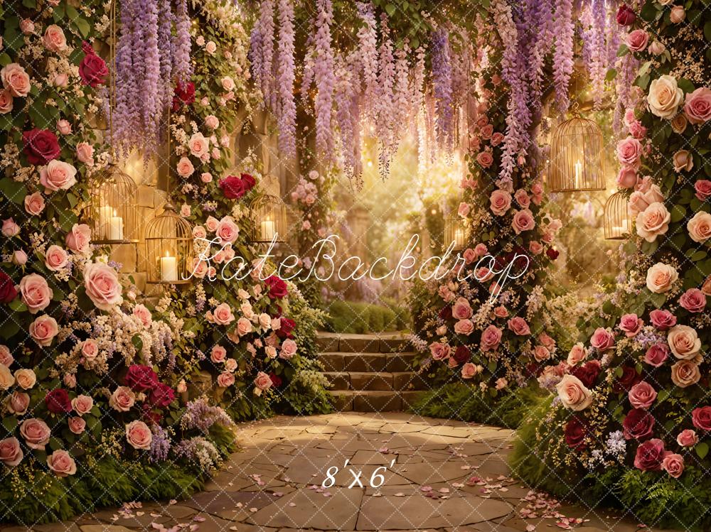 Kate Spring Flower Arch Garden Stairs Candles Backdrop Designed by Emetselch