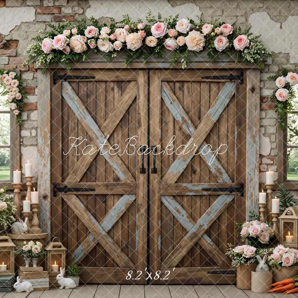 Kate Spring Rustic Barn Doors Flower Arch Bunnies Lanterns Backdrop Designed by Mini MakeBelieve