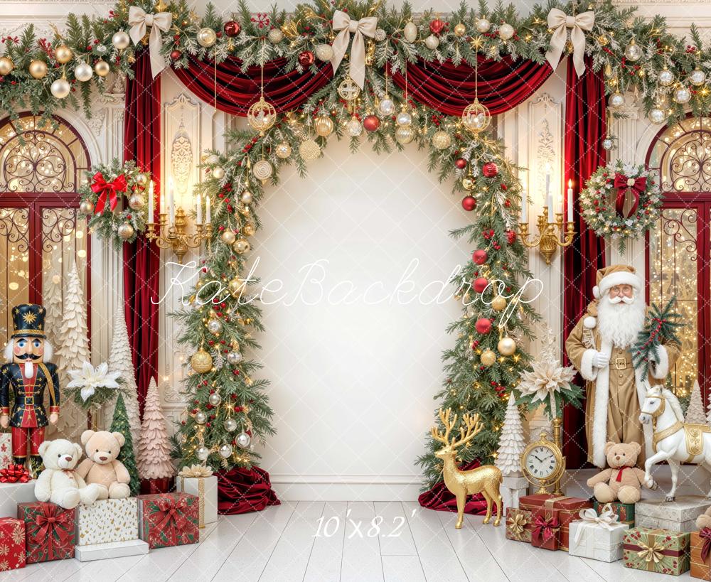 Kate Christmas Santa Nutcracker Arch Garland Gift Printed Backdrop Designed by Mini MakeBelieve