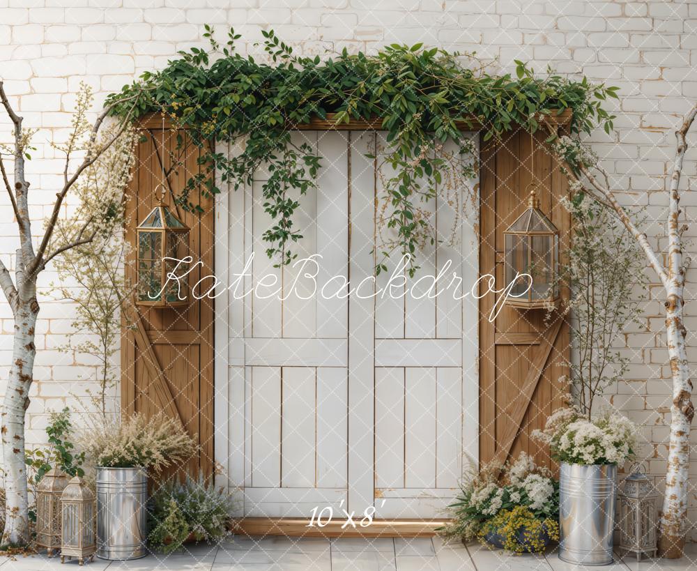 Spring Rustic Door Greenery Tree Foto Achtergrond Designed by Emetselch