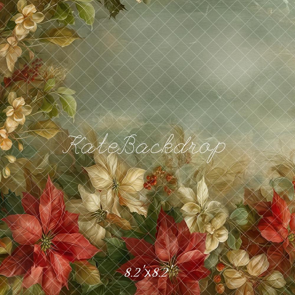 Kate Christmas Fine Art Poinsettia Floral Greenery Backdrop Designed by Emetselch