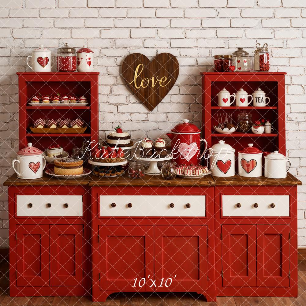 Kate Valentine's Day Red Kitchen Cabinet Dessert Cup Backdrop Designed by Emetselch
