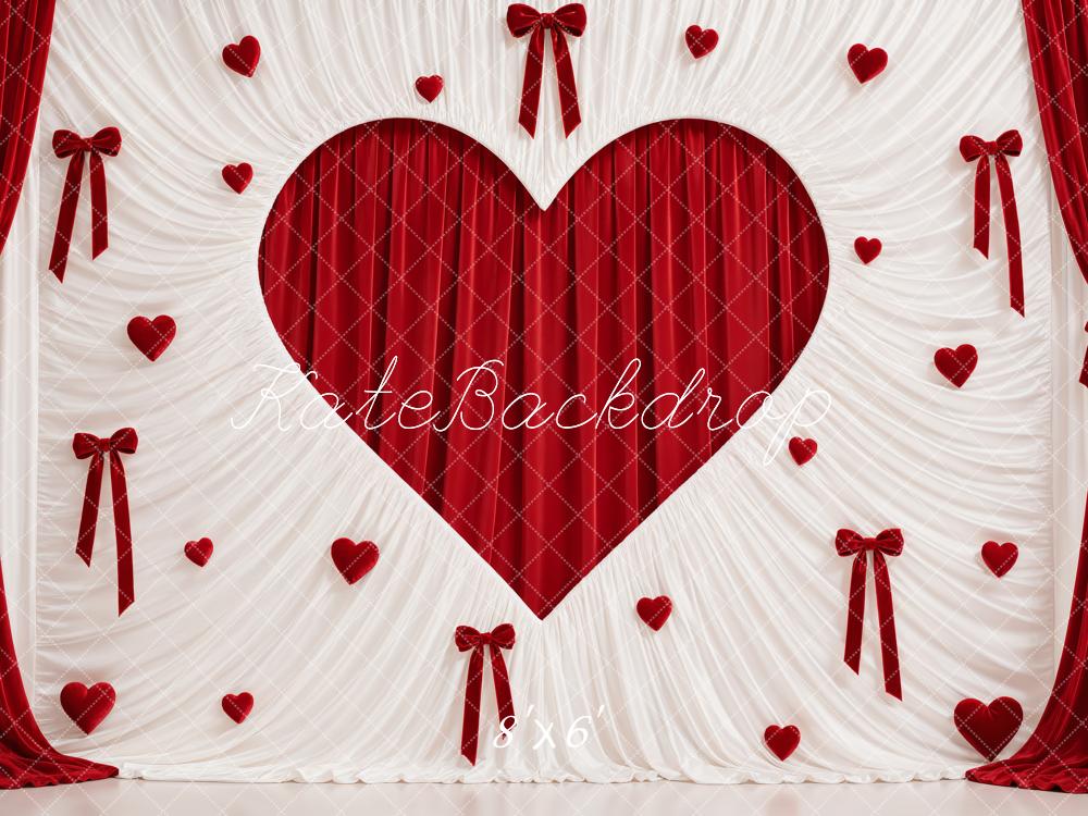 Kate Valentine's Day Red Heart Drapes Bows Printed Backdrop Designed by Emetselch