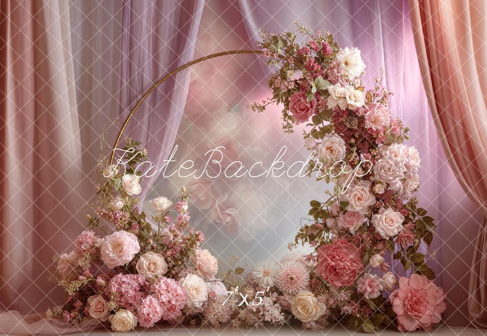 Kate Spring Flower Arch Pink Drapes Floral Arrangement Backdrop Designed by Emetselch